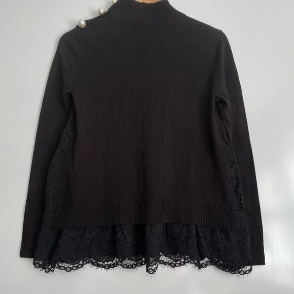 Kate Spade Broome Street Lace Inset Pearl Button Black Sweater Size Small - Picture 4 of 9